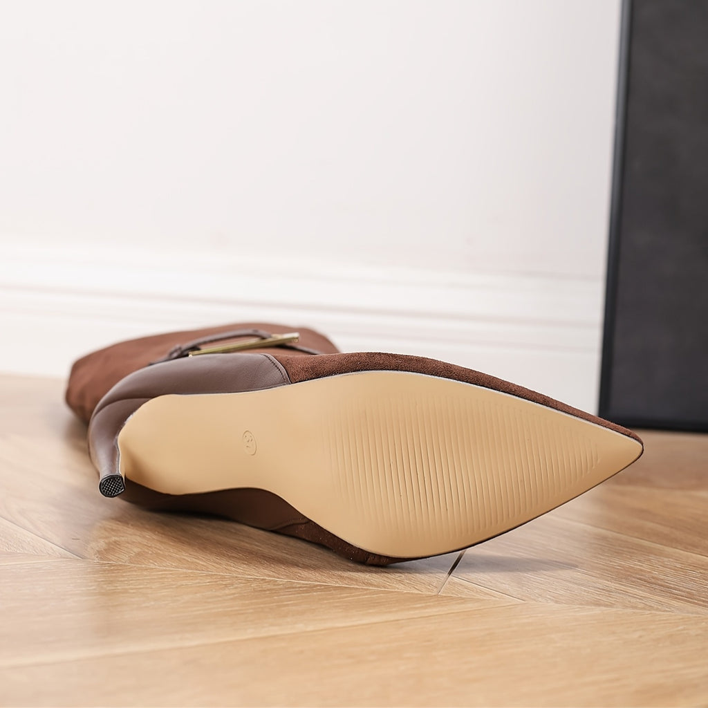 Brown Stiletto Boots Ultra-High Heel Women's Elegant Brown Knee-High Stiletto Boots | Pointed Toe