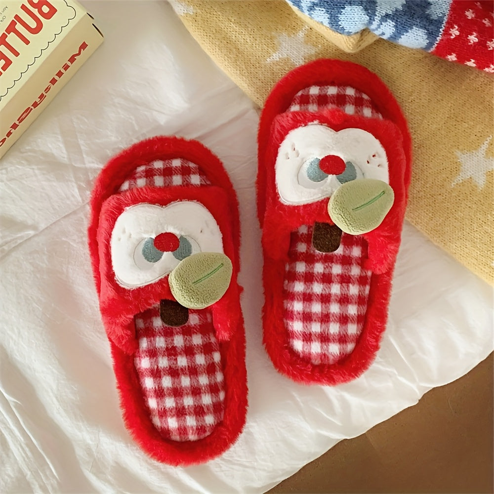 XIXITIAO Women's Plaid Apple Slippers - Korean\u002F Style Cute Green Gingham & Red Checkered House with Sole