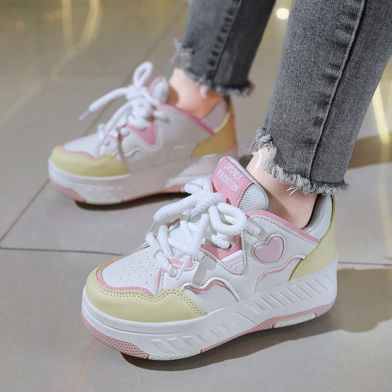 Fashionable And Versatile Breathable Lace-Up Skate Shoes for, Featuring a Sweet Heart Design
