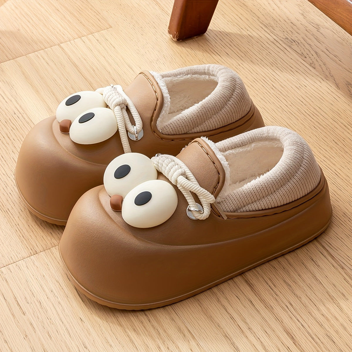 Women's Slip-On Shoes - Cute Owl-like Eyes - Beige\u002FBrown\u002FBlack Color Options