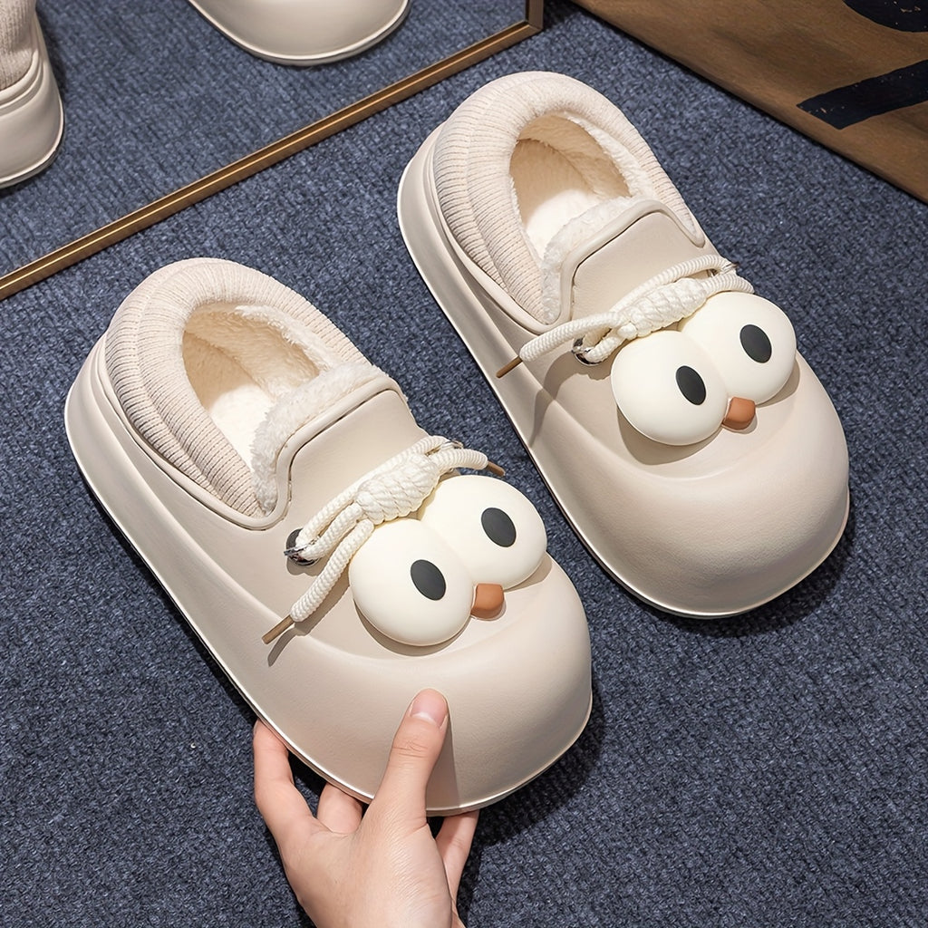 Women's Slip-On Shoes - Cute Owl-like Eyes - Beige\u002FBrown\u002FBlack Color Options