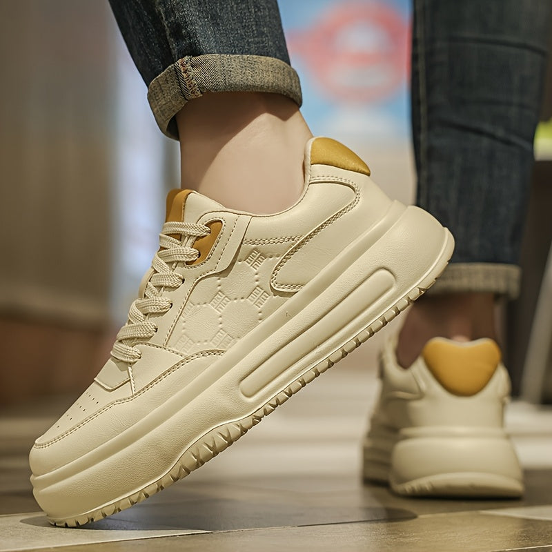 Men's Stylish Comfortable Thick-Sole Low-Top Skate Shoes - Lace-Up PU Upper