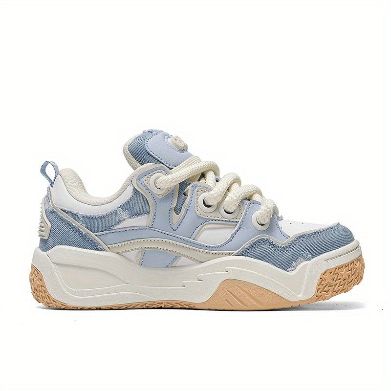 Men'S & Women'S Low-Top Skate Sneakers - Light Blue & White Breathable Fabric\u002FSynthetic Upper