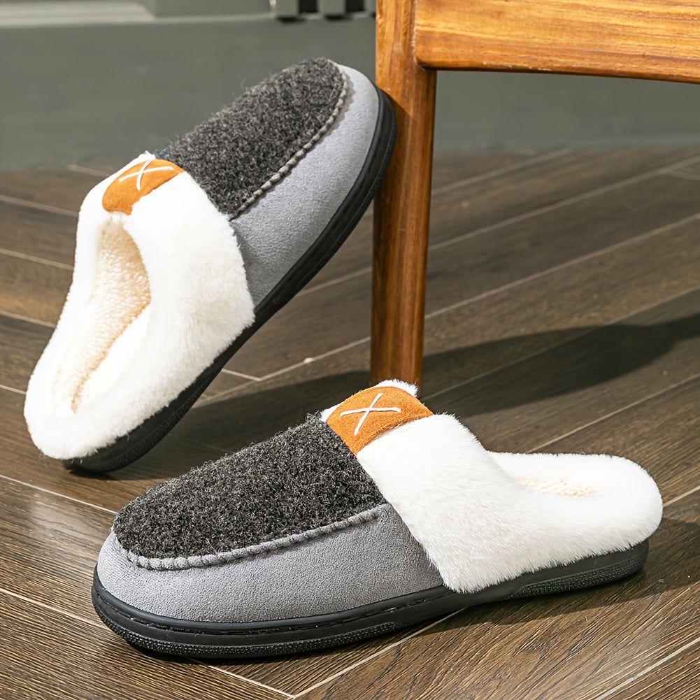 CYFMYD Men'S Slip-On House Shoes - Winter Warmth Slippers with Non-Slip TPR Sole