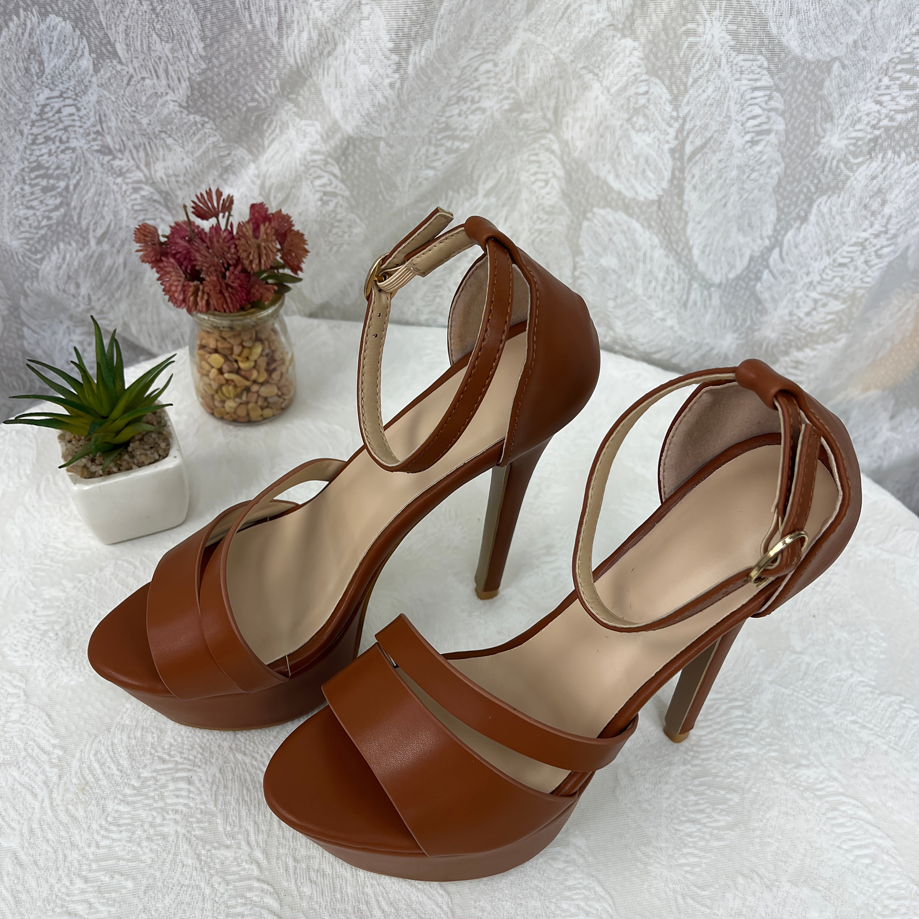 Women's High-Heeled Stiletto Sandals - Pointed Toe Mary Jane Style with Buckle Closure