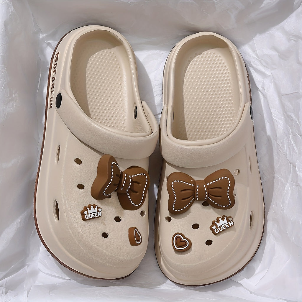 White EVA Slippers Lightweight Women's White EVA Slippers | Bow-Embellished, Thick Cushioned Sole