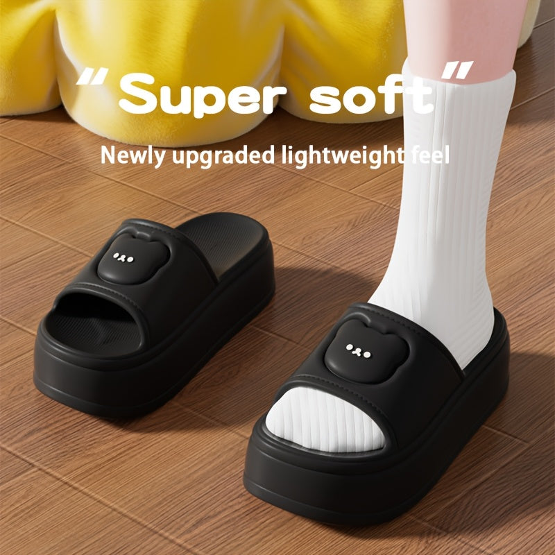 Women'S Cute Bear Cartoon Slide Sandals - Super Soft Thick Sole Casual Slippers with Elevated Heel