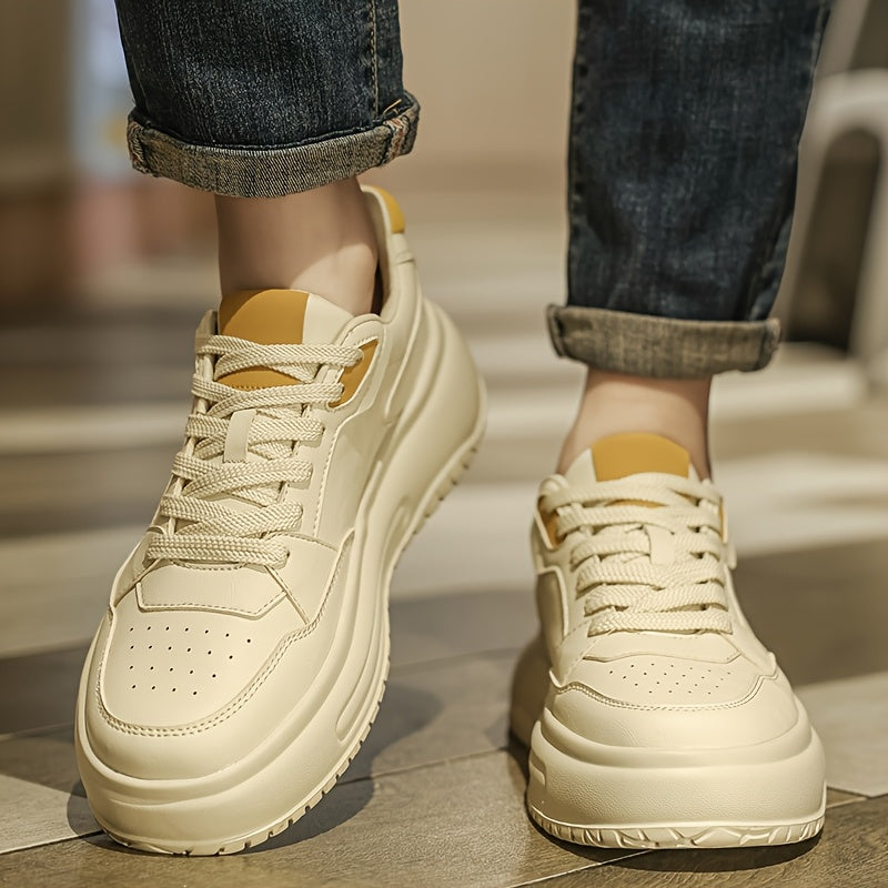 Men's Stylish Comfortable Thick-Sole Low-Top Skate Shoes - Lace-Up PU Upper