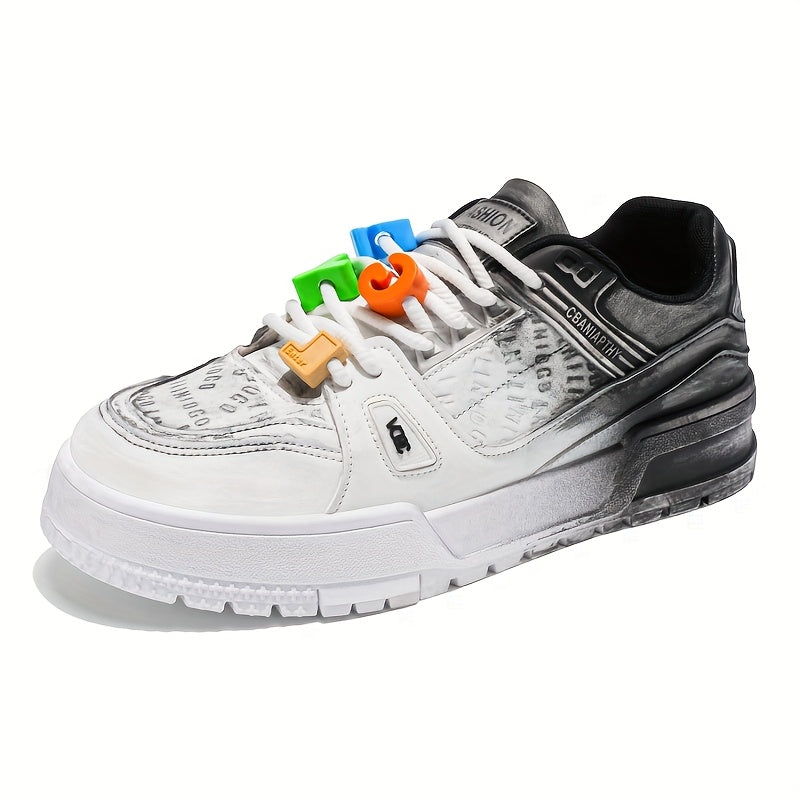 Men's Trendy Low-Top Skate Sneakers - White & Pink Casual Shoes with Playful Number Design