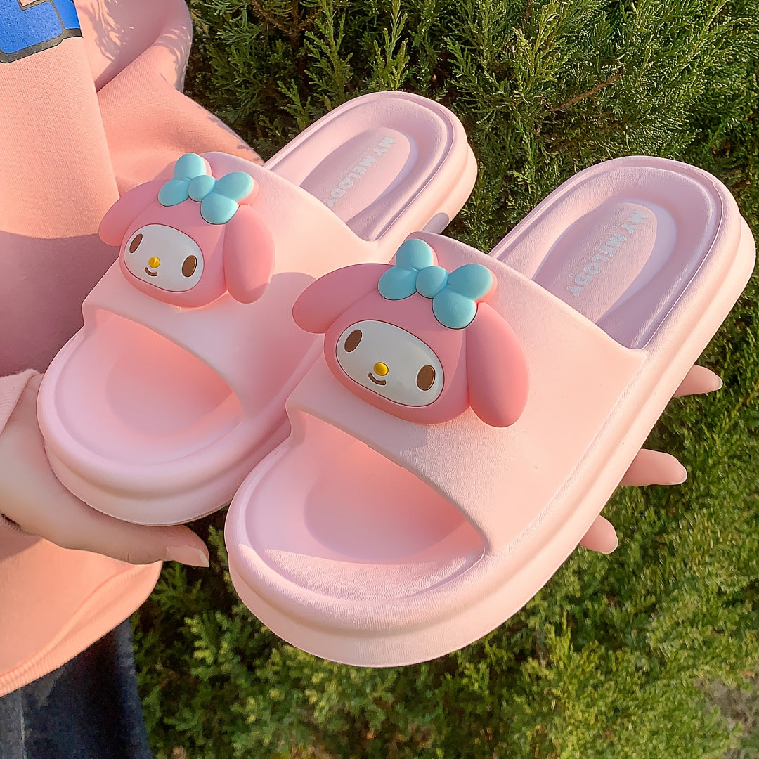 Sanrio Kuromi My Melody Little Twin Stars Slippers - Cute Anime Character House Shoes with Heart & Bow Patterns