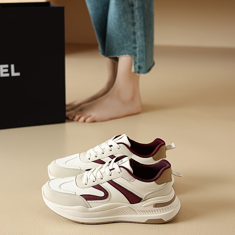 Women's Korean-Style Low-Top Sneakers - Lightweight Breathable PU Cover Lace-Up Casual Shoes with EVA Cushioned Sole