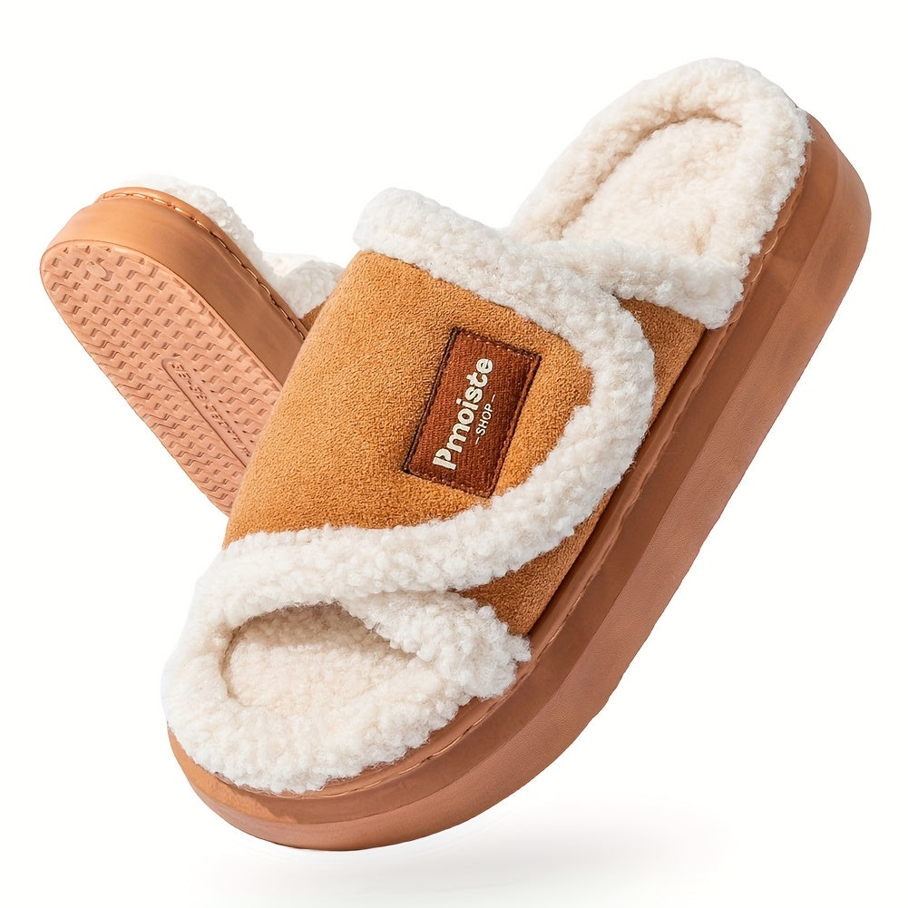 PMOISTE Women's Plush House Slippers with Arch & Closure - All-Season Indoor