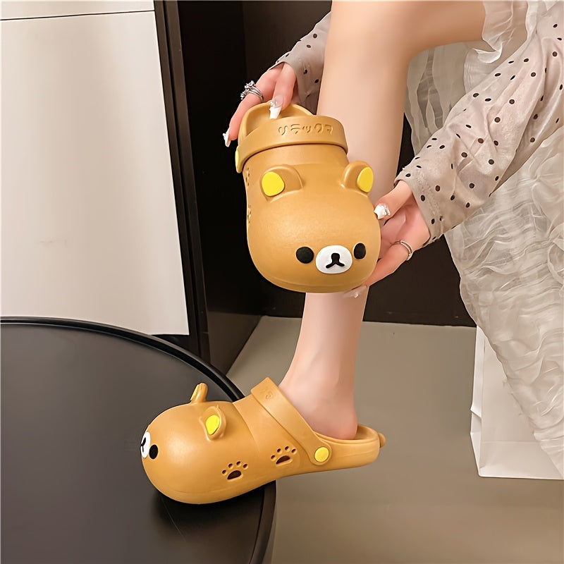 Women's Cute Bear Slip-On House Shoes - Non-Slip Bathroom Slippers, Soft EVA Cushioned Sole for Indoor