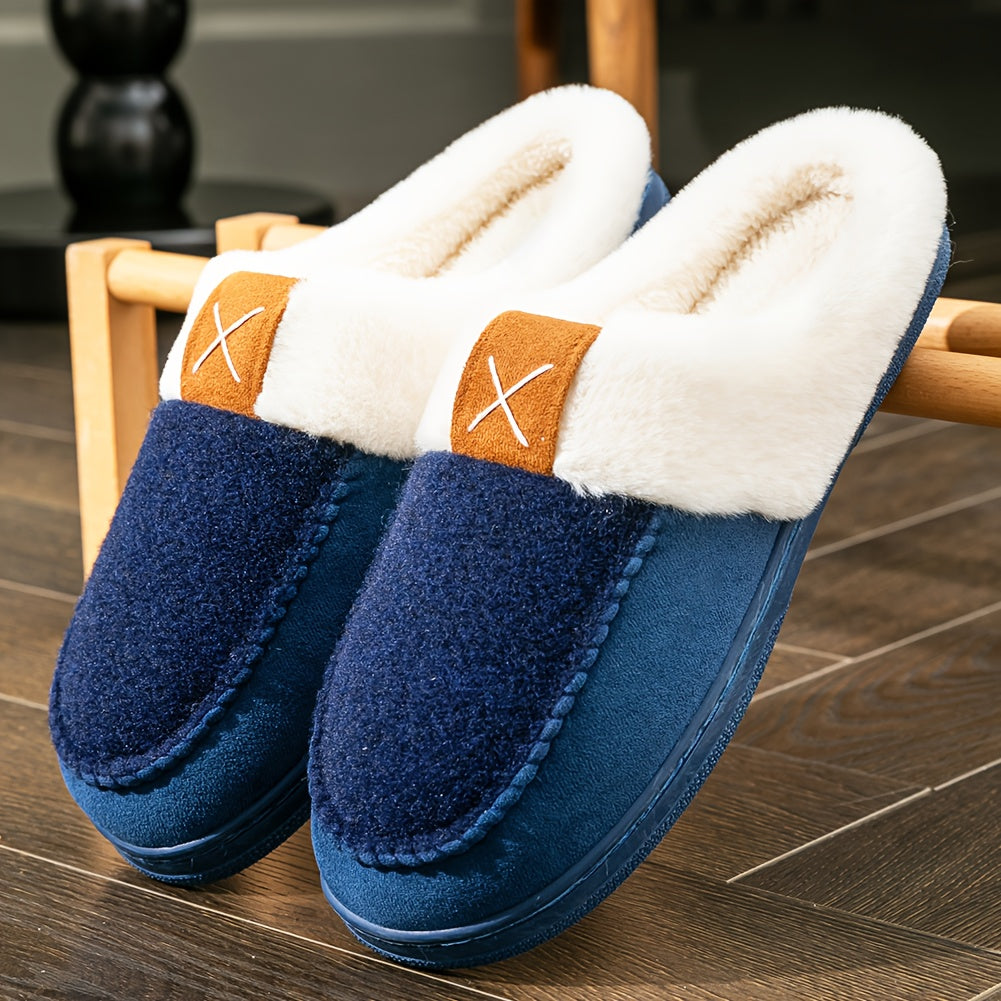 CYFMYD Men'S Slip-On House Shoes - Winter Warmth Slippers with Non-Slip TPR Sole