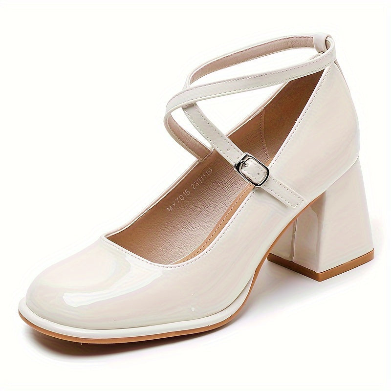 Pink 2024 New Cross-Band Mary Jane Women's Shoes French Thick Heel Single Shoes Spring