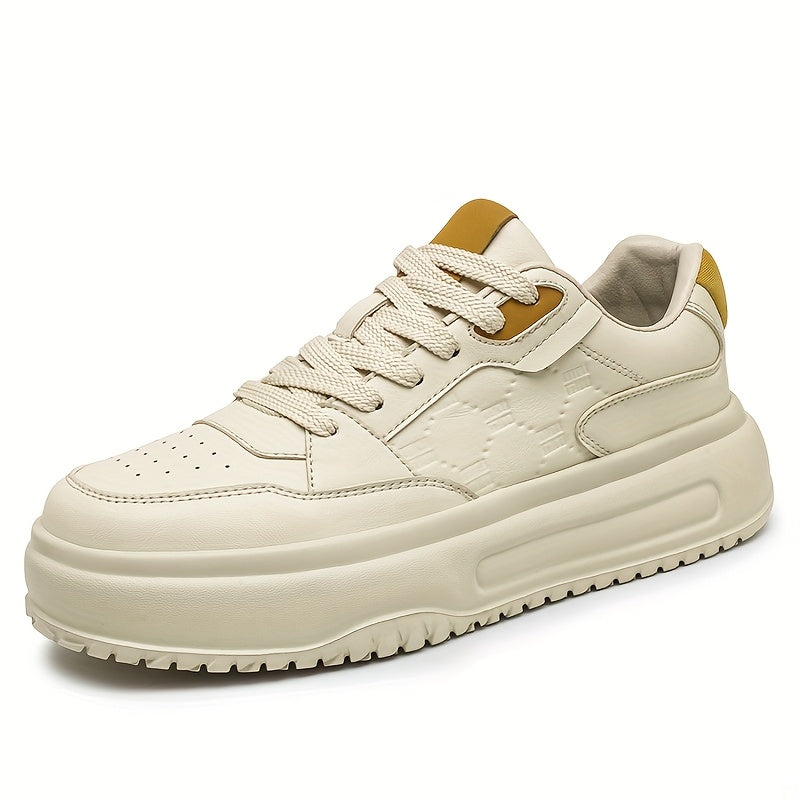 Men's Stylish Comfortable Thick-Sole Low-Top Skate Shoes - Lace-Up PU Upper