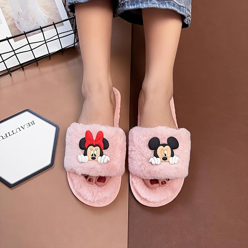 Disney Authorized Mickey Slippers, Minnie Slippers, Cozy Plush, Non Slip Sole, Indoor Outdoor Comfort Footwear