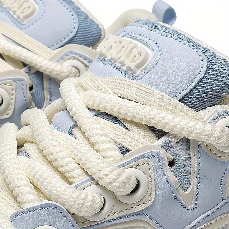 Men'S & Women'S Low-Top Skate Sneakers - Light Blue & White Breathable Fabric\u002FSynthetic Upper