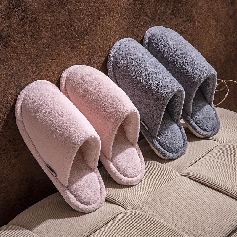 ECAC Unisex Winter Slippers - Non-Slip Indoor House Shoes with Plush Lining, Slip-On Open-Foot Design
