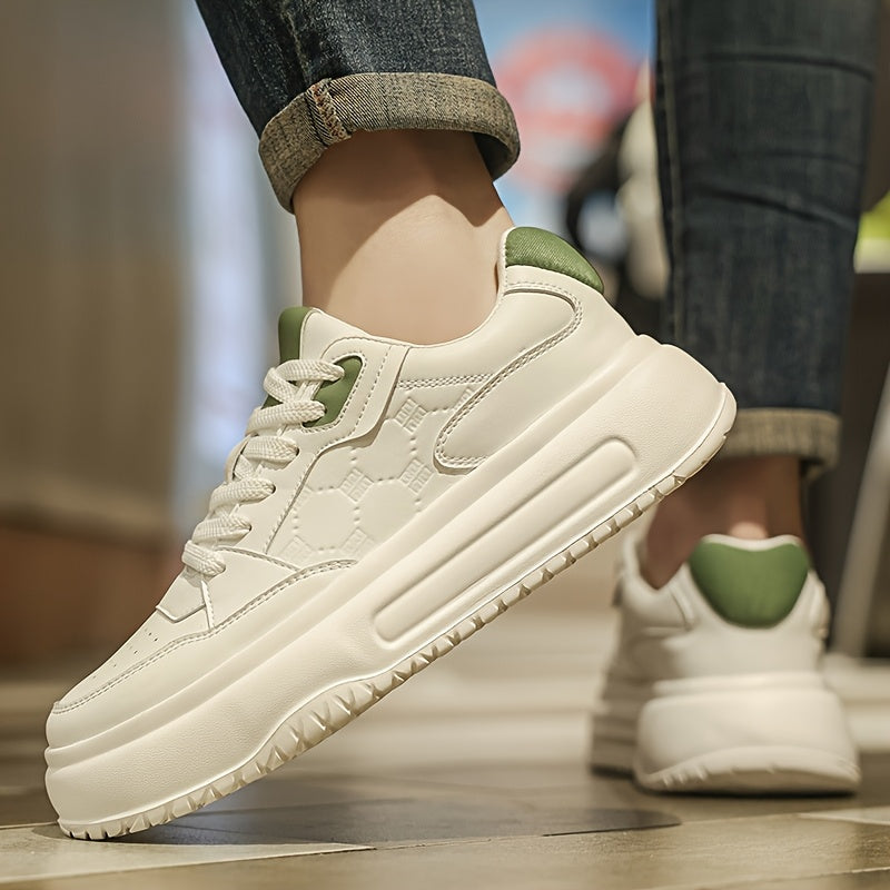 Men's Stylish Comfortable Thick-Sole Low-Top Skate Shoes - Lace-Up PU Upper