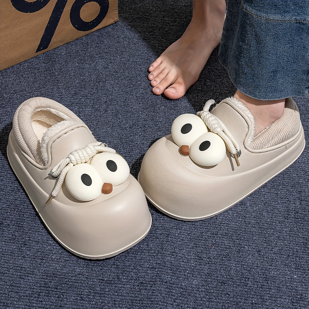 Women's Slip-On Shoes - Cute Owl-like Eyes - Beige\u002FBrown\u002FBlack Color Options