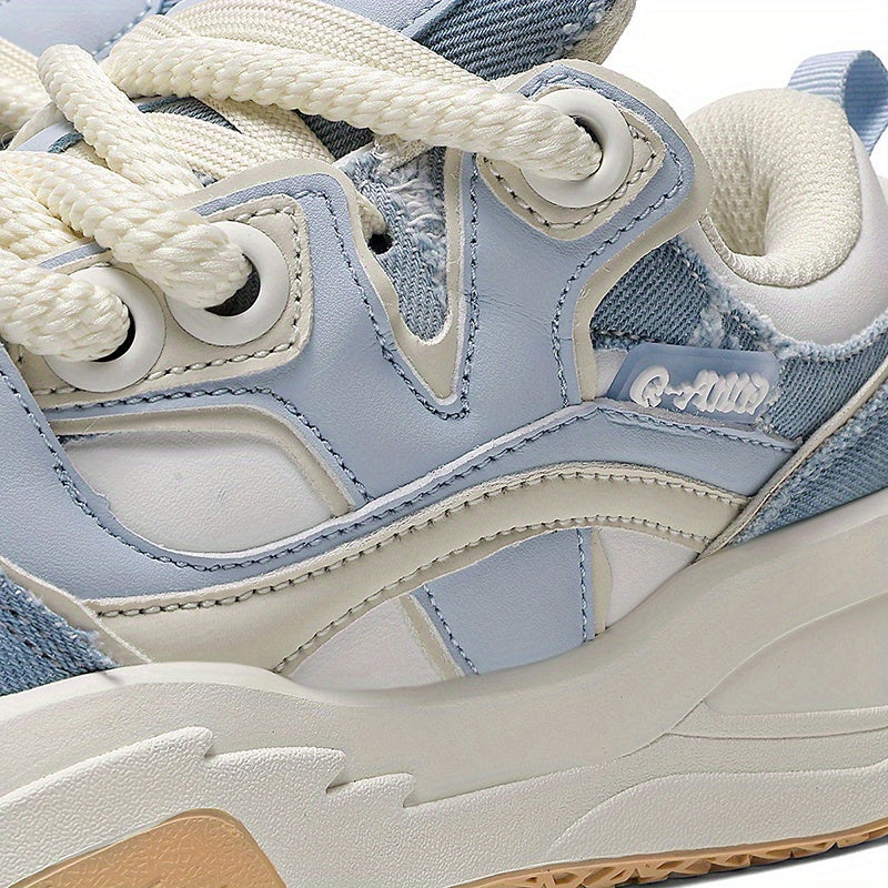 Men'S & Women'S Low-Top Skate Sneakers - Light Blue & White Breathable Fabric\u002FSynthetic Upper