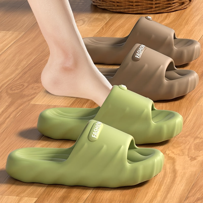 Men's Solid Color Open Toe Breathable Chunky Slippers, Comfy Non Slip Durable Soft Sole EVA Slides