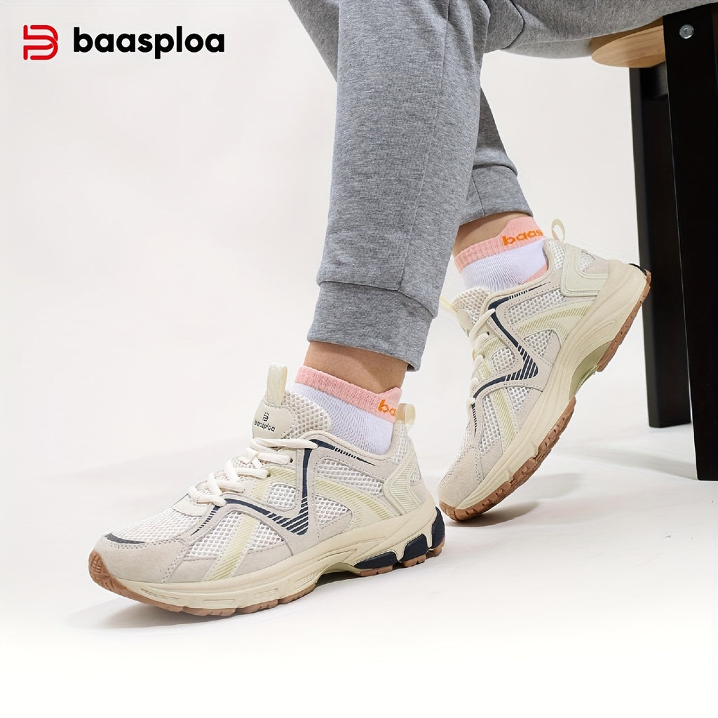 BAASPLOA Women's White\u002FGrey\u002FGreen Lightweight Breathable Running Shoes