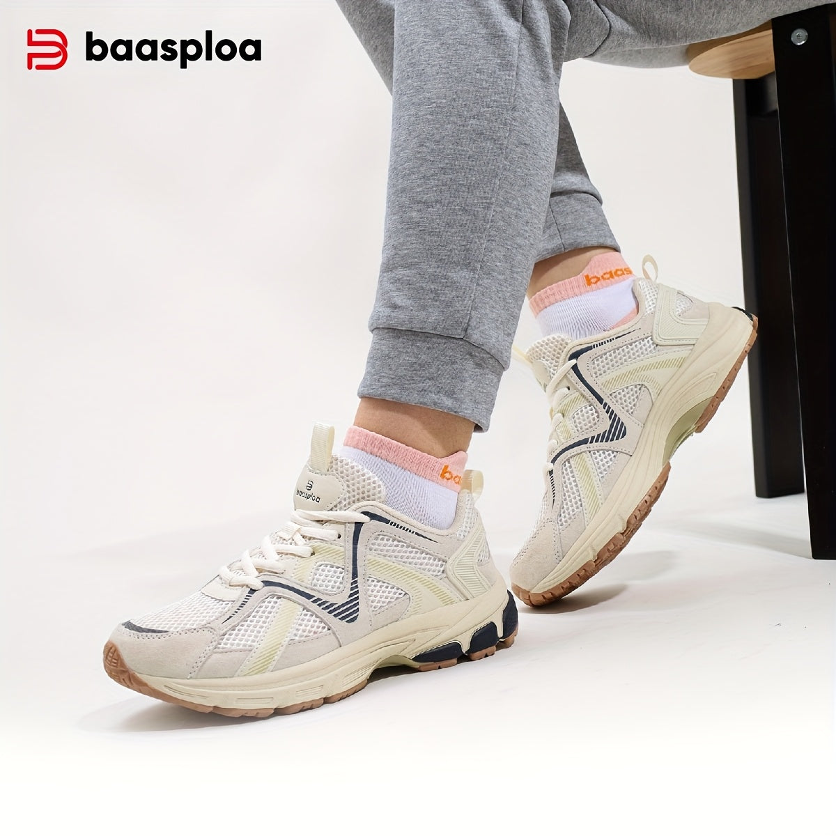 BAASPLOA Women's White\u002FGrey\u002FGreen Lightweight Breathable Running Shoes