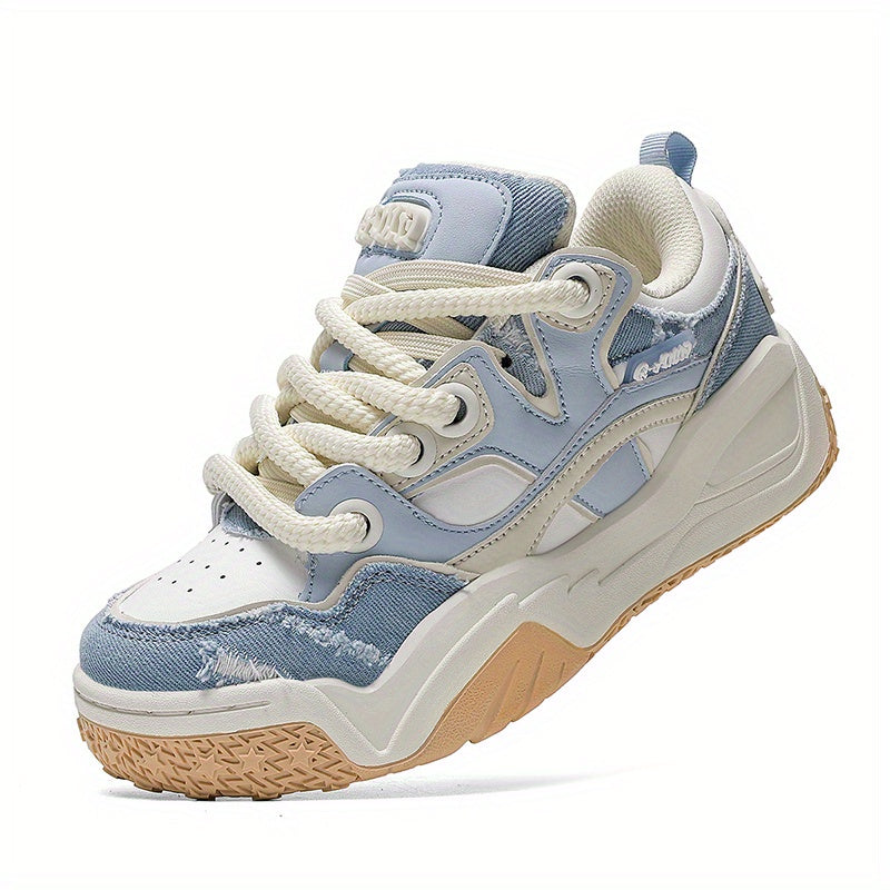 Men'S & Women'S Low-Top Skate Sneakers - Light Blue & White Breathable Fabric\u002FSynthetic Upper