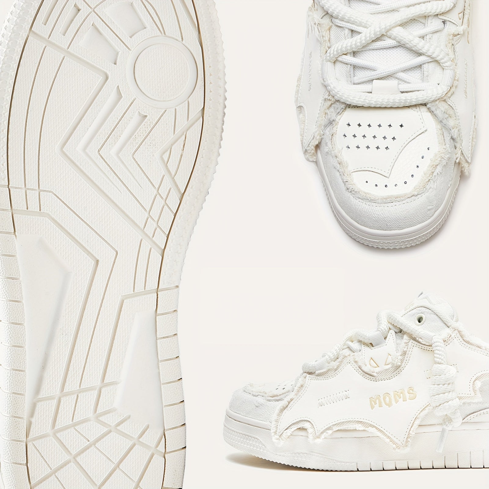 MQMS White Knight Low-Top Sneakers - Unisex Streetwear Slip-Resistant Rubber Sole