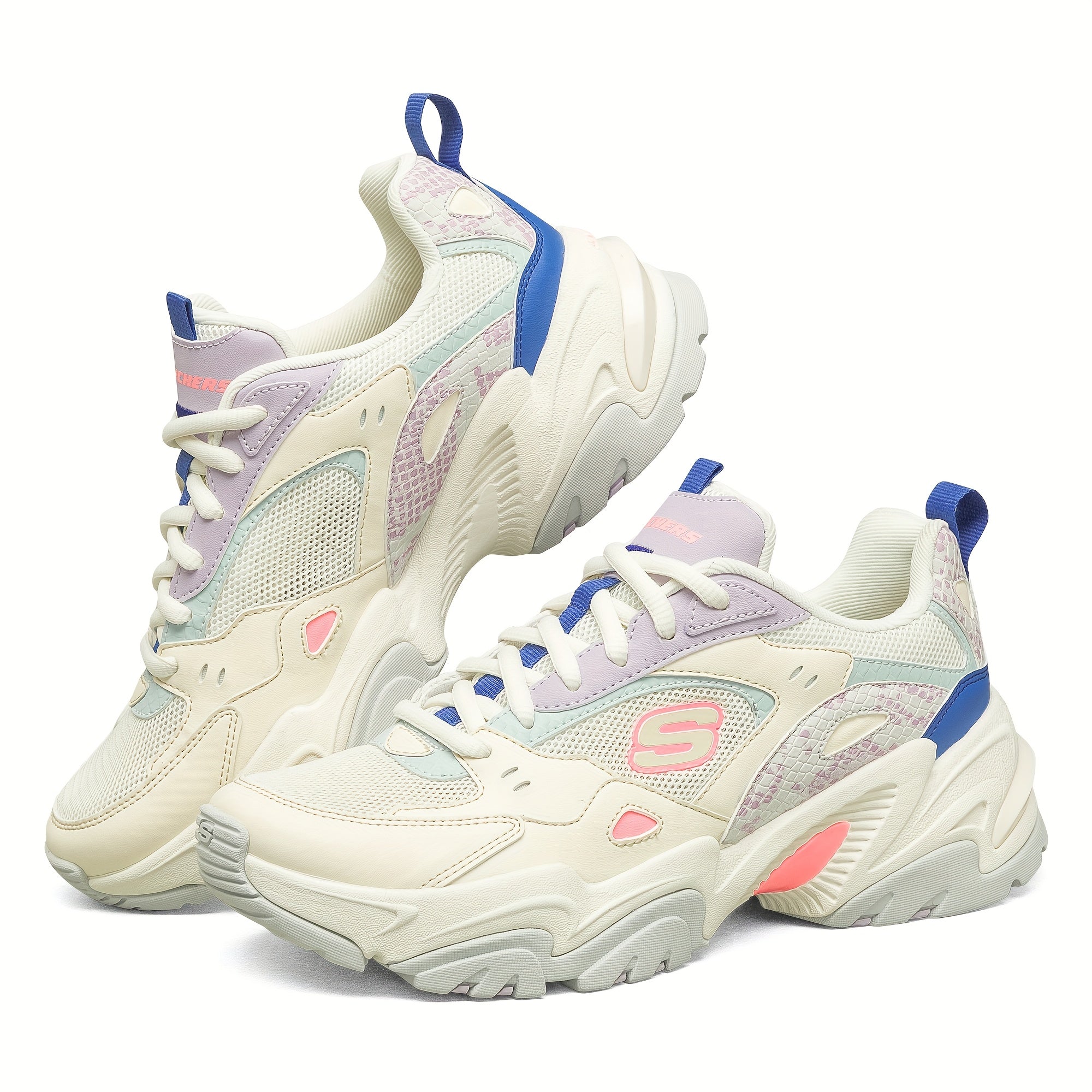 Skechers Women'S Casual Sneakers - Breathable Mesh & Synthetic Low-Top Lace-Up Shoes with Thick Cushioned EVA