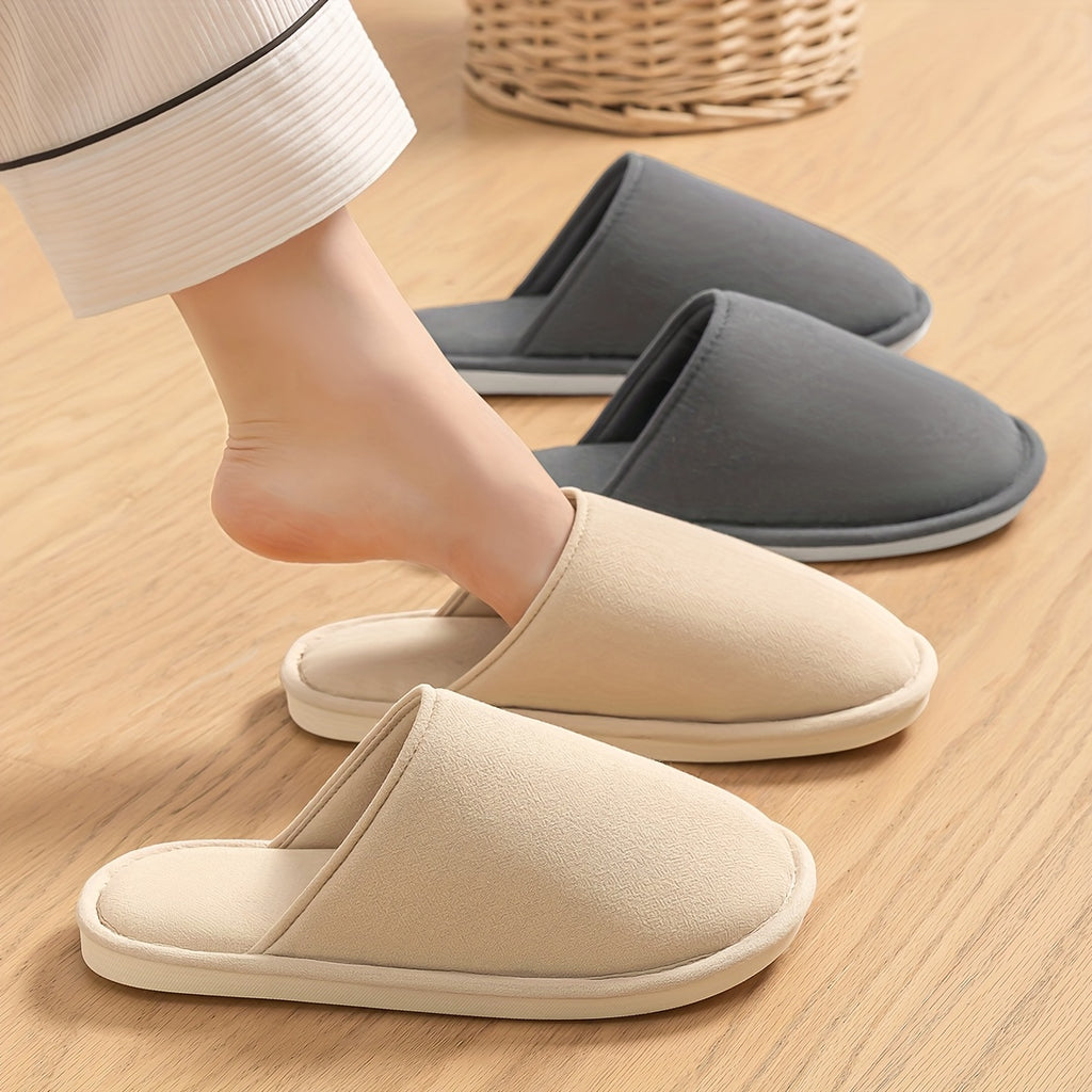 LEADNIE Unisex Winter Slippers - Soft Fabric Indoor\u002FOutdoor House Shoes with TPR Sole