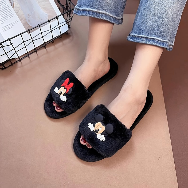 Disney Authorized Mickey Slippers, Minnie Slippers, Cozy Plush, Non Slip Sole, Indoor Outdoor Comfort Footwear