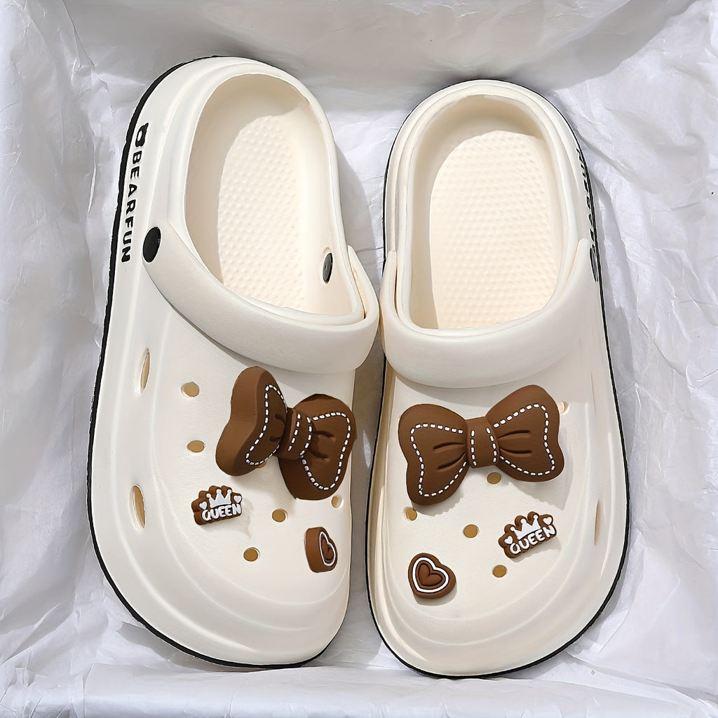 White EVA Slippers Lightweight Women's White EVA Slippers | Bow-Embellished, Thick Cushioned Sole