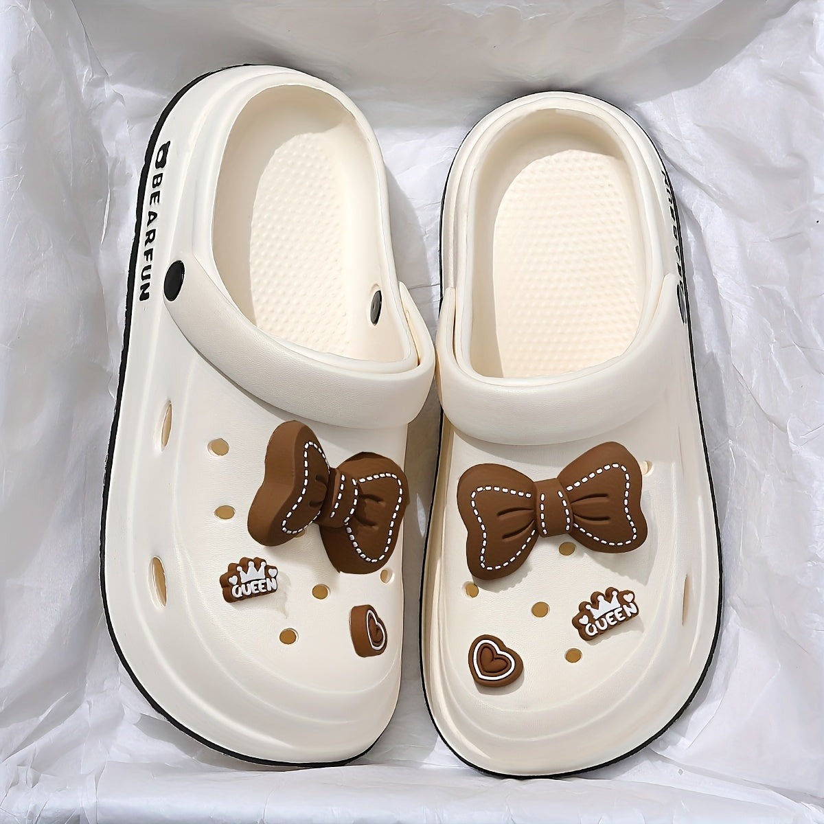 White EVA Slippers Lightweight Women's White EVA Slippers | Bow-Embellished, Thick Cushioned Sole