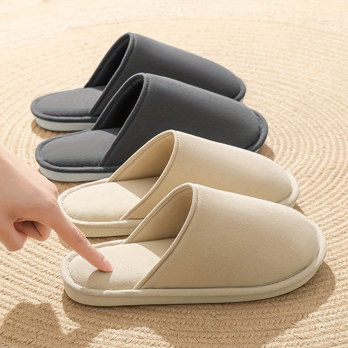 LEADNIE Unisex Winter Slippers - Soft Fabric Indoor\u002FOutdoor House Shoes with TPR Sole