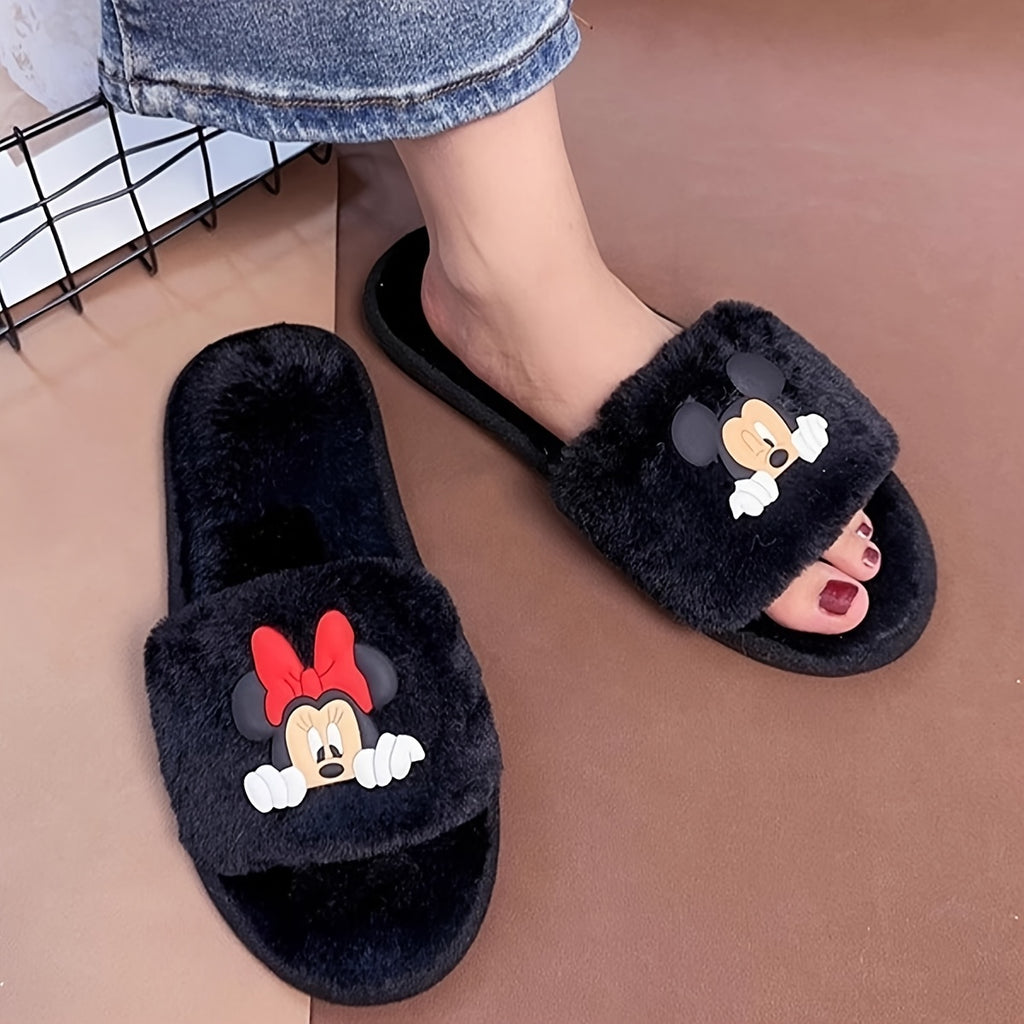 Disney Authorized Mickey Slippers, Minnie Slippers, Cozy Plush, Non Slip Sole, Indoor Outdoor Comfort Footwear