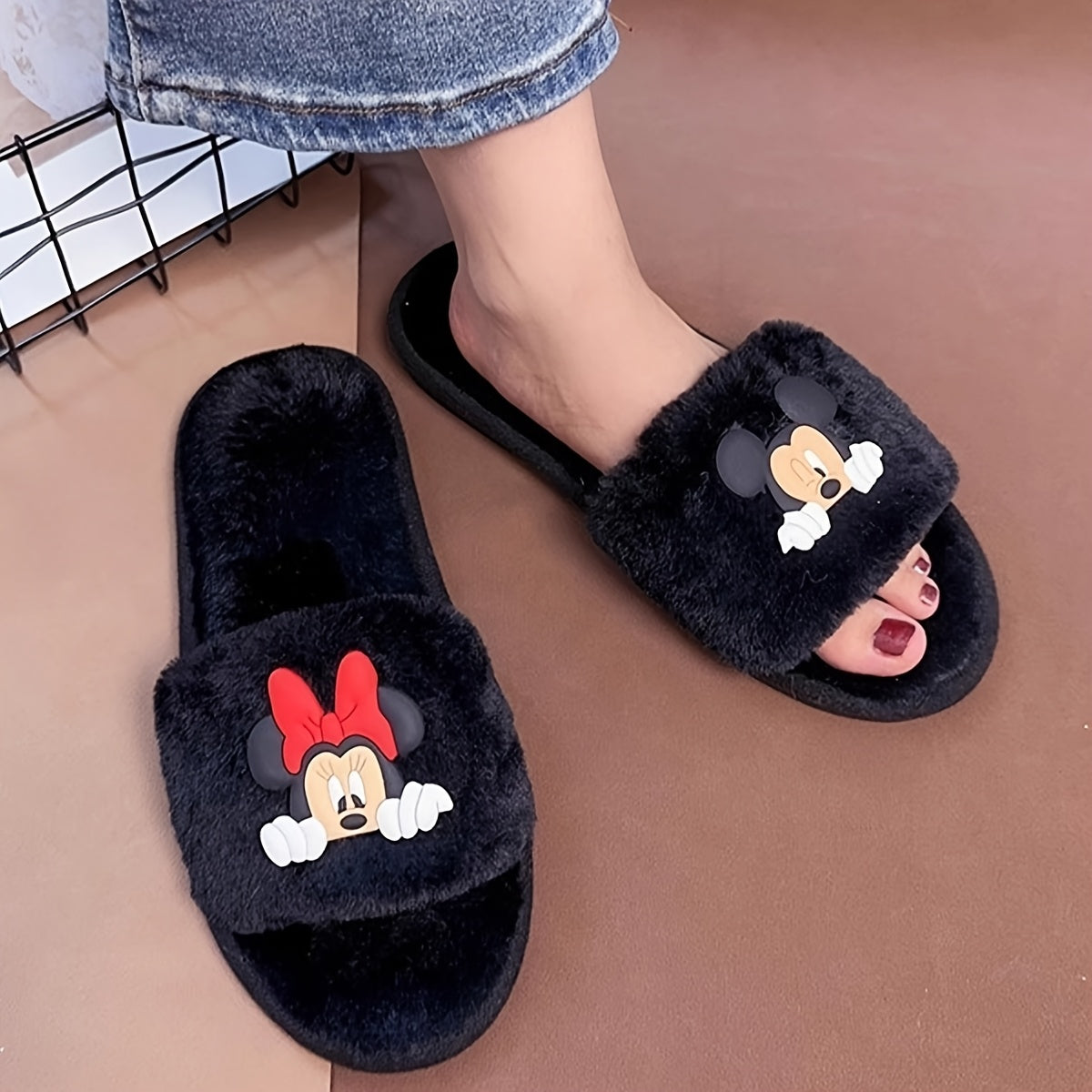 Disney Authorized Mickey Slippers, Minnie Slippers, Cozy Plush, Non Slip Sole, Indoor Outdoor Comfort Footwear
