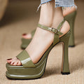 Elegant Women'S High Heel Sandals - Olive Green, Open Toe with Ankle Strap, Glossy Finish, TPU Sole