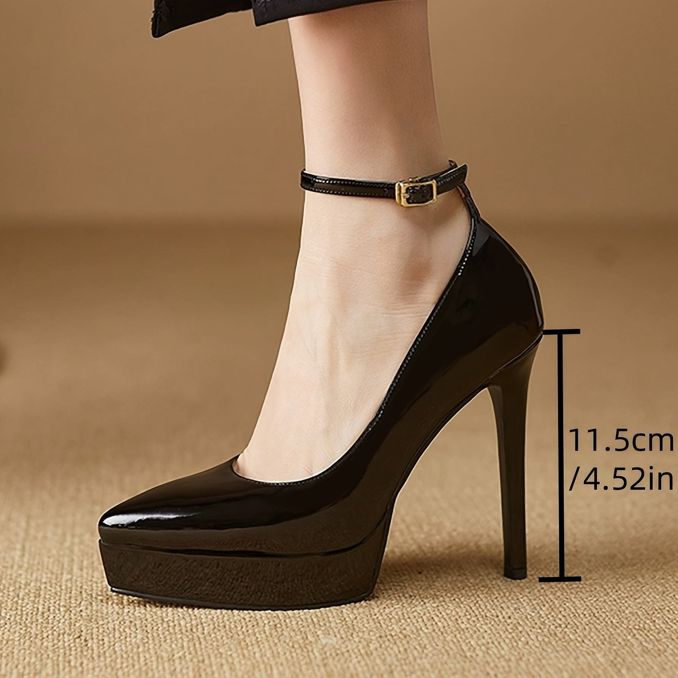 Women's Glossy Black Faux Cover Pointed-Toe Pumps - Ultra-High Block Heel Comfortable & Versatile for Casual to Formal Events