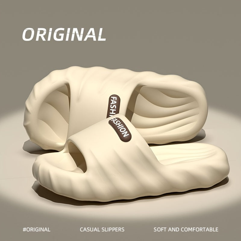 Men's Solid Color Open Toe Breathable Chunky Slippers, Comfy Non Slip Durable Soft Sole EVA Slides