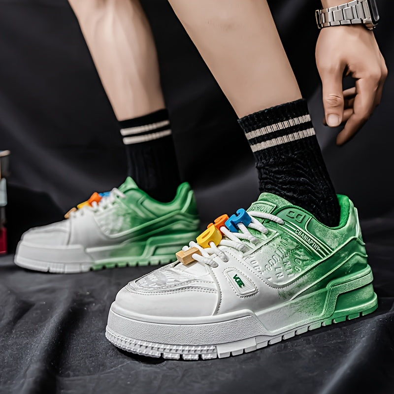 Men's Trendy Low-Top Skate Sneakers - White & Pink Casual Shoes with Playful Number Design