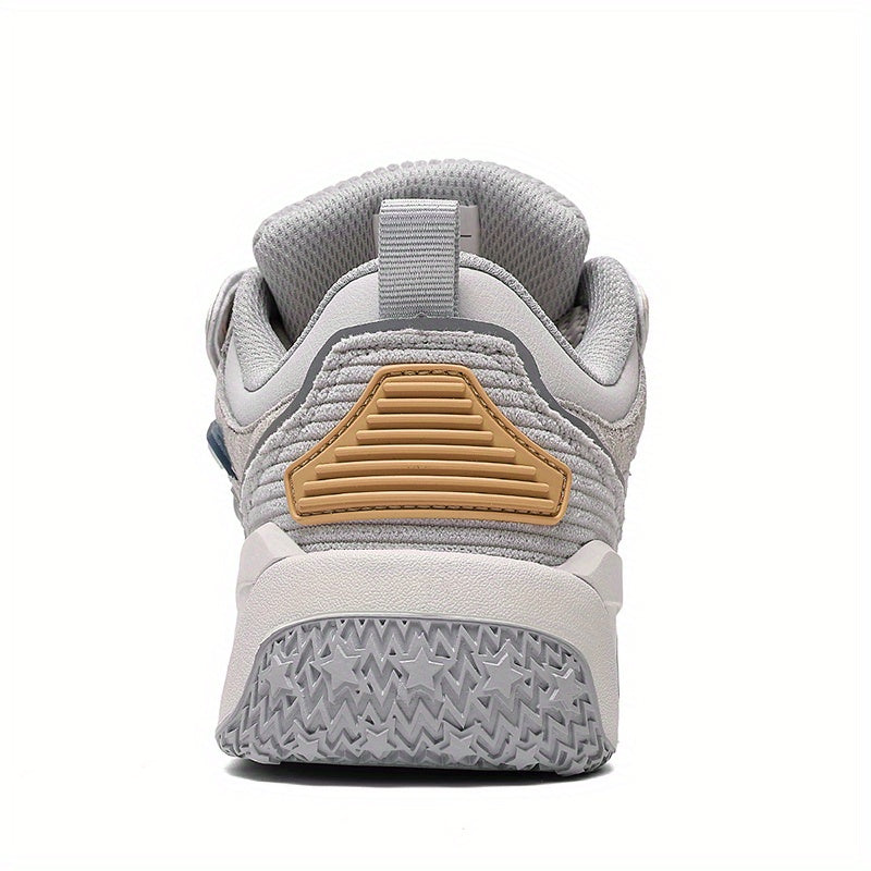 Men'S & Women'S Low-Top Skate Sneakers - Grey & Beige Colorway with Brown Accent - Breathable Fabric & Synthetic Upper