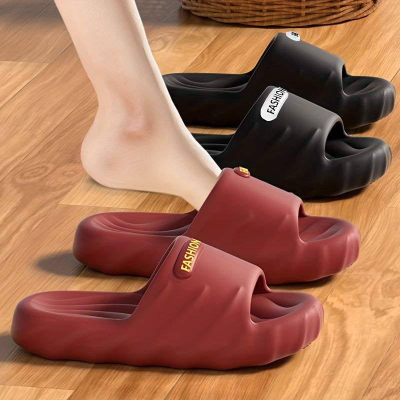 Men's Solid Color Open Toe Breathable Chunky Slippers, Comfy Non Slip Durable Soft Sole EVA Slides