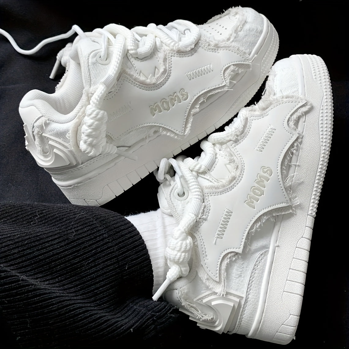 MQMS White Knight Low-Top Sneakers - Unisex Streetwear Slip-Resistant Rubber Sole