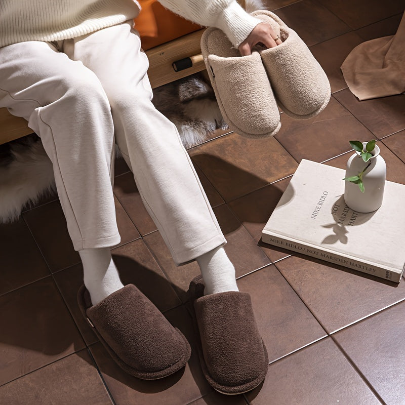 ECAC Unisex Winter Slippers - Non-Slip Indoor House Shoes with Plush Lining, Slip-On Open-Foot Design