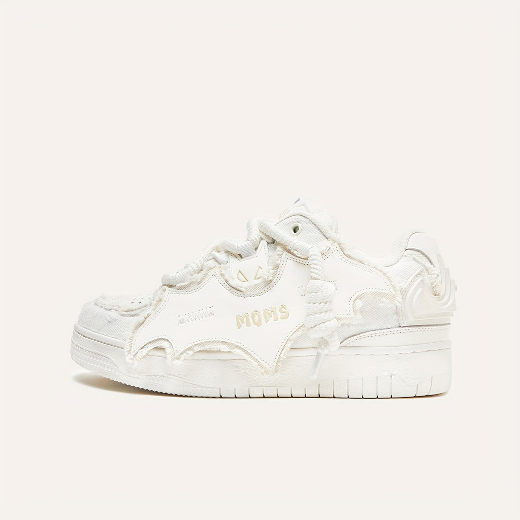 MQMS White Knight Low-Top Sneakers - Unisex Streetwear Slip-Resistant Rubber Sole