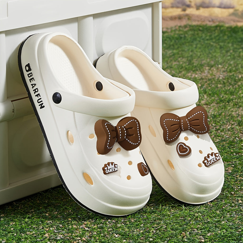 White EVA Slippers Lightweight Women's White EVA Slippers | Bow-Embellished, Thick Cushioned Sole