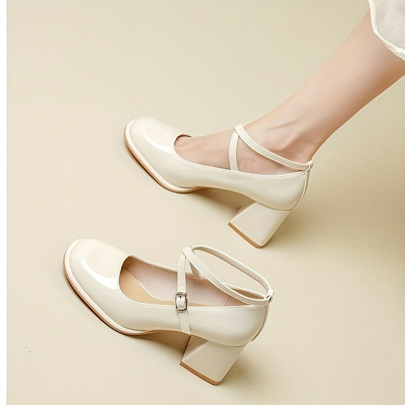 Pink 2024 New Cross-Band Mary Jane Women's Shoes French Thick Heel Single Shoes Spring